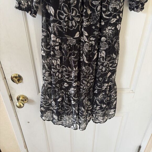 Dark Romantic Bohemian Womens Tiered Midi Dress Black S Floral‎ Indie Concert - Picture 4 of 14